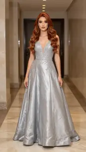 Ball Gown Glamour Brazilian Woman With Long Flowing Hair At Gala