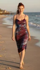Beautiful Caucasian Woman With High Ponytail In Formal Dress Sunset Portrait