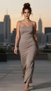 Beautiful Middle Eastern Woman In Taupe Chic Cocktail Gown Urban Editorial Shoot