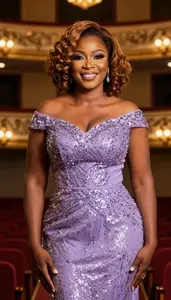 Beautiful Nigerian Woman With Brown Natural Curly Hair In Evening Gown Gala
