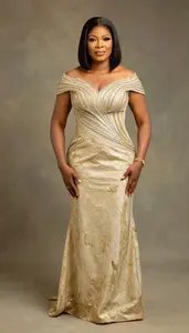 Beautiful Nigerian Woman With Straight Hair In Ball Gown Studio Portrait