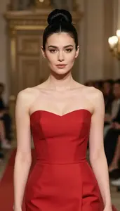 Beautiful Scandinavian Woman With Black Bun Updo In Evening Gown Gala Portrait