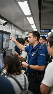 Event Security Officer Managing Crowd Control At At A Transit Rail Station
