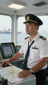 Ferry Captain Captaining A Yacht On In A Ship Bridge Navigation Area At