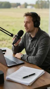 Film Critic Hosting A Radio Show In A Film Critics Office In Daily Work