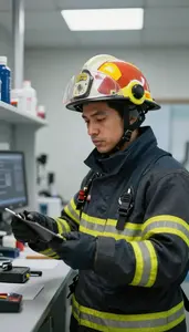 Fire Marshal Investigating A Fire Scene In A Fire Investigation Laboratory In