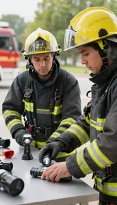 Firefighter Responding To An Emergency In A Fire Investigation Laboratory At