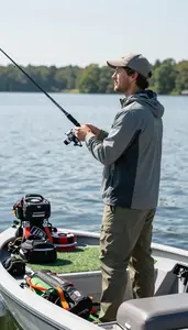 Fishing Instructor Fishing From A Boat On A Lake Fishing Spot In Daily Work