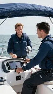 Flight Instructor Teaching Sailing Techniques On In A Driving School Car At