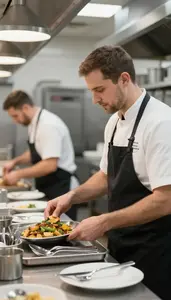 Food Service Manager Overseeing Kitchen Operations During In A Catering