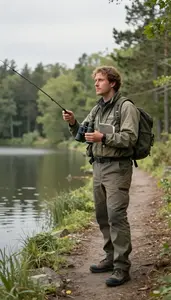Forester Casting A Fishing Line In A National Park Forest Trail In Professional