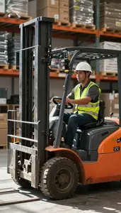 Forklift Operator Driving A Forklift In In A Warehouse Forklift Operating Area