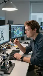 Game Developer Conducting A User Research In A Robotics Research Laboratory