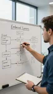 Game Developer Presenting A Project Roadmap In An Embedded Systems Workshop