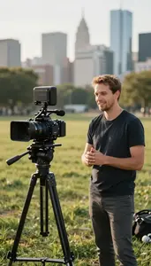Game Developer Vlogging On Location In On A Vlogging City Location At