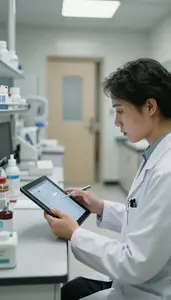 Gastroenterologist Consulting Medical Records On In A Medical Research
