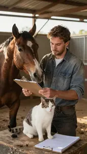 Goat Farmer Breeding Cats In A In A Horse Stable At Work Today