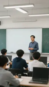 History Teacher Teaching At A Whiteboard In A Computer Science Classroom At