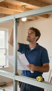 Home Renovator Assembling Steel Beams On In A Room Being Drywalled In Daily Work
