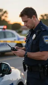 Homicide Detective Collecting Evidence At A At An Outdoor Crime Scene