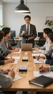 Hotel Manager Leading A Company All In A Sales Team Open Office Area At