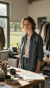 Illustrator Taking A Portrait Photograph In A Fashion Photoshoot Studio In