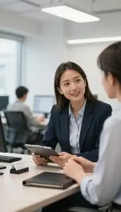 Insurance Agent Conducting A Performance Review In A Co Working Shared Office