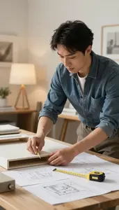 Interior Designer Arranging Interior Furniture In In A Creative Design Studio