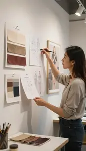 Interior Designer Curating Artwork On A In A Costume Design Workshop At