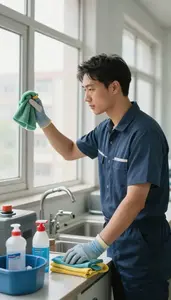 Janitor Cleaning And Maintaining A In A Building Mechanical Room At Professional
