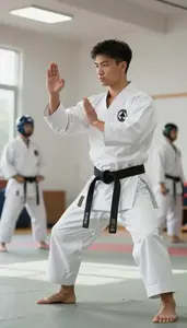 Karate Instructor Teaching Karate Forms In In A Karate Training Dojo At Work
