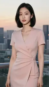 Korean Woman Young In Wrap Dress Urban Portrait Photography