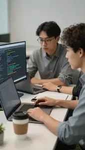 Machine Learning Engineer Debugging Software On A In An Engineering Team