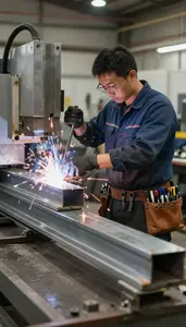 Machinist Assembling Steel Beams On In A Cnc Machining Workshop At Work Location