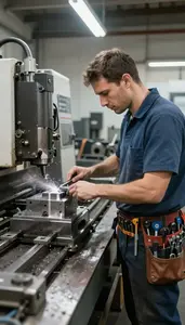 Machinist Cutting Metal Parts On In A Metal Fabrication Shop In Professional