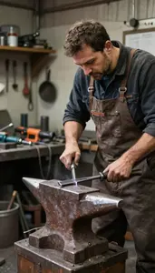 Machinist Forging Metal On An In A Metal Sculpture Foundry In Professional