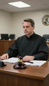 Magistrate Maintaining Order In A In A Bailiff Station In A Courtroom At Work