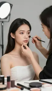 Makeup Artist Styling A Model With In A Special Effects Makeup Studio At Work