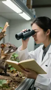 Mammalogist Observing Animal Behavior In In An Animal Behavior Research Site