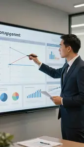 Management Consultant Managing A Project Timeline In A Executive Boardroom At