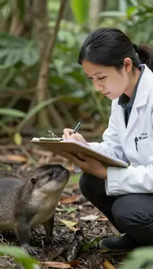 Marine Biologist Observing Animal Behavior In In A Wildlife Reserve Natural