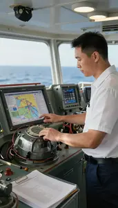 Marine Engineer Monitoring Ship Engines In On A Yacht Deck On Open Water In