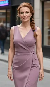Mauve Wrap Style Cocktail Gown Glamour Photography Caucasian Woman Portrait At