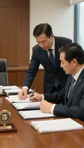 Mayor Assisting A Legislator With In A Cabinet Meeting Conference Room At