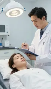 Medical Lab Technician Conducting A Physical Examination In A Sleep Study