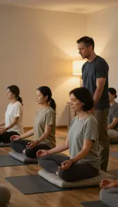 Meditation Teacher Guiding A Meditation Session In A Meditation Retreat Room