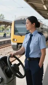 Metro Operator Conducting A Train Departure At A Train Station Platform In