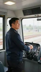 Metro Operator Operating A Light Rail Inside A Train Cab On Tracks At Work Today