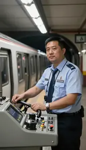 Metro Operator Operating A Subway Train At A Train Station Platform In Daily
