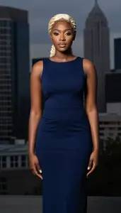 Midnight Blue Minimalist Cocktail Gown Glamour Photography African Woman